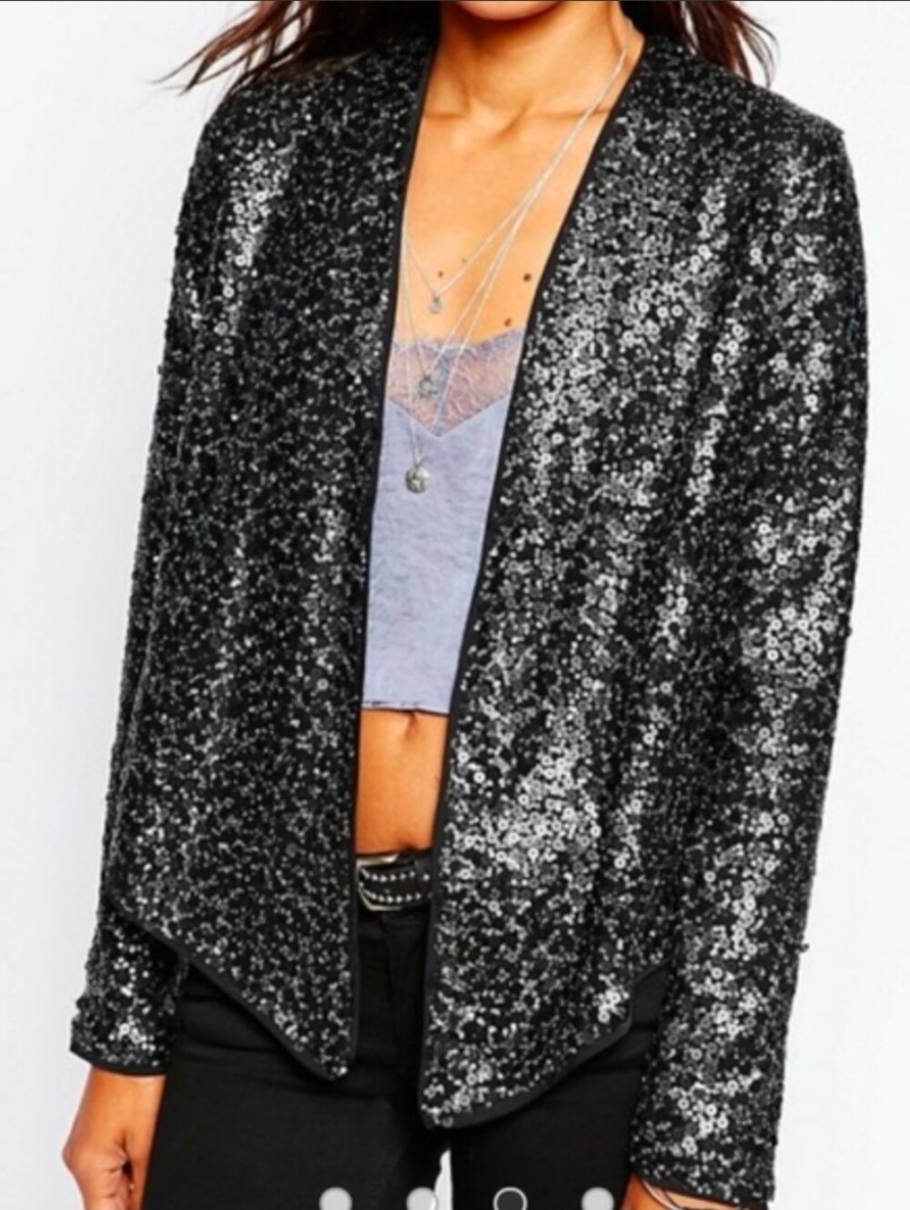 Abercrombie And Fitch Black Sequin Open-Front Jacket Size XS
